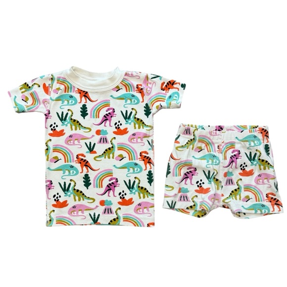 Hanna Andersson Rainbow Dinosaurs Dinos Short John Pajamas Set Size 90cm 3T - Picture 1 of 11